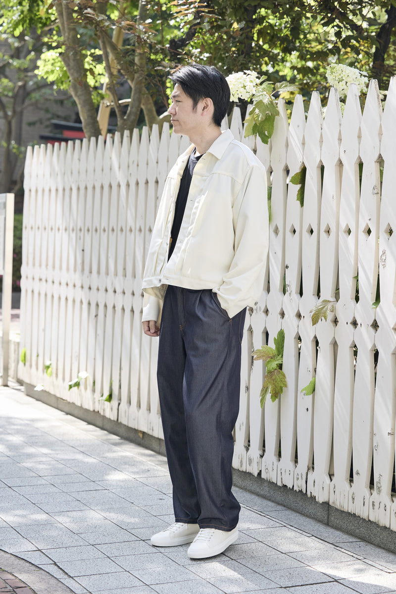 (春秋)スーパーファインメリノウール100%ワイドショートデニムジャケット 17.5μ-Super120‘ｓ