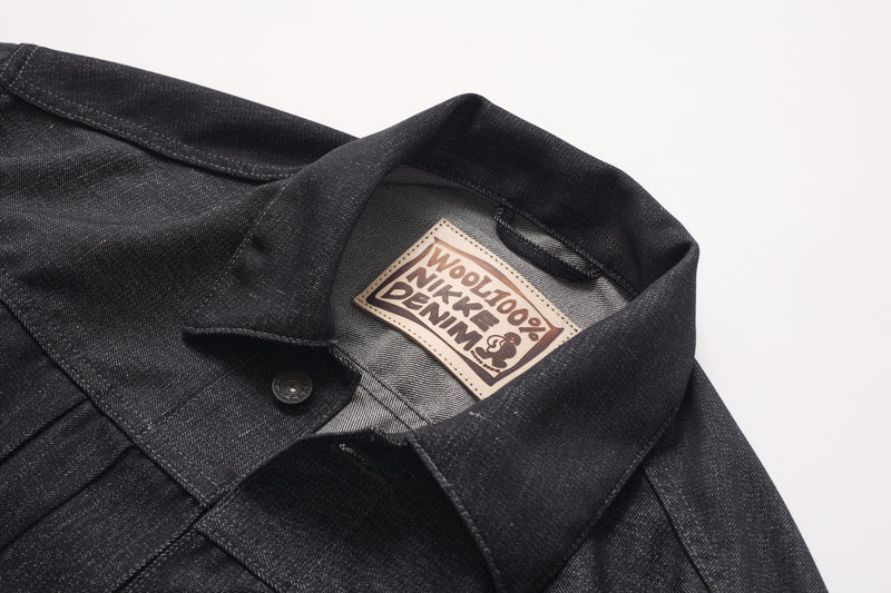 (春秋)スーパーファインメリノウール100%ワイドショートデニムジャケット 17.5μ-Super120‘ｓ