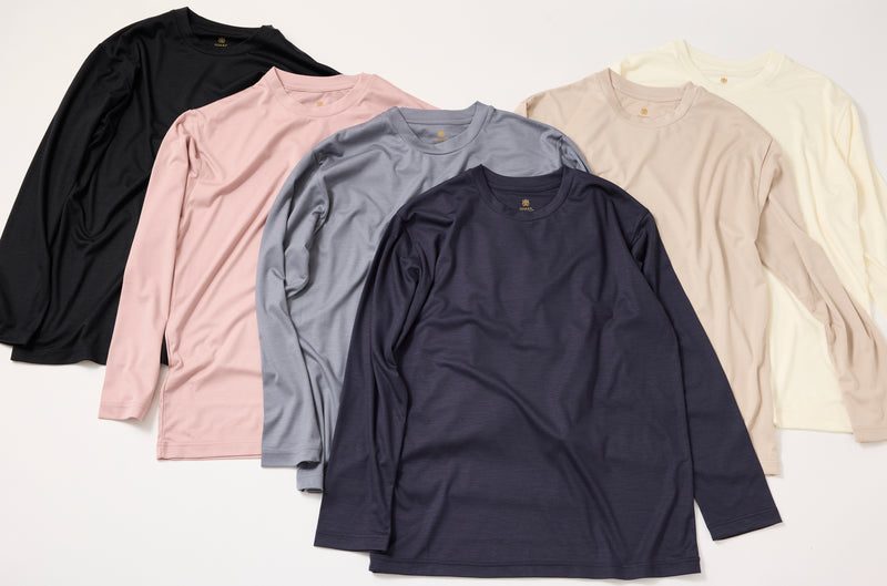 新色 ウルトラファインメリノウール100%ロングスリーブTシャツ 15.5μ