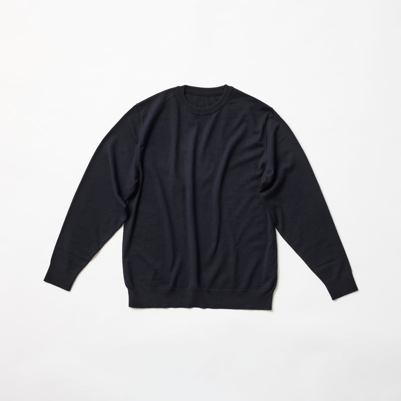 ウルトラファインメリノウール100%クルーネックセーター　15.5μ-Super160's