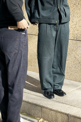 【NEW　冬デニムパンツ】スーパーファインメリノウール100%ワイドワンタックデニムパンツ17.5μ-Super120's