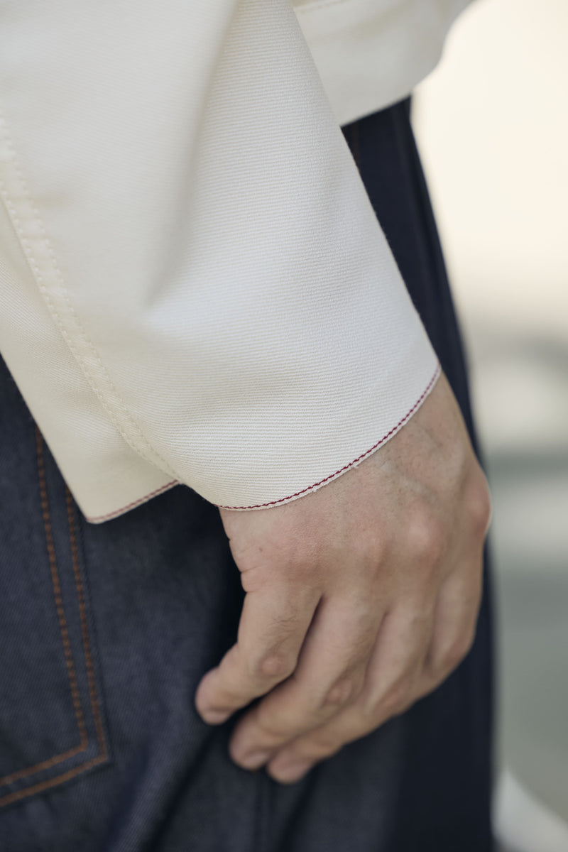 (春秋)スーパーファインメリノウール100%ワイドショートデニムジャケット 17.5μ-Super120‘ｓ