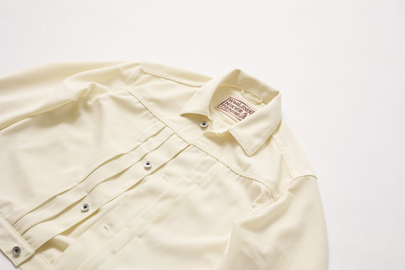 (春秋)スーパーファインメリノウール100%ワイドショートデニムジャケット 17.5μ-Super120‘ｓ