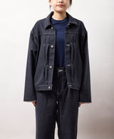 【NEW　冬デニムジャケット】スーパーファインメリノウール100%ワイドショートデニムジャケット 17.5μ-Super120's