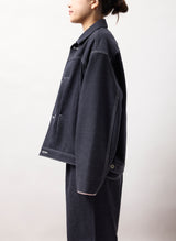 【NEW　冬デニムジャケット】スーパーファインメリノウール100%ワイドショートデニムジャケット 17.5μ-Super120's