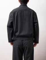 【NEW　冬デニムジャケット】スーパーファインメリノウール100%ワイドショートデニムジャケット 17.5μ-Super120's