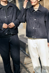 【NEW　冬デニムジャケット】スーパーファインメリノウール100%ワイドショートデニムジャケット 17.5μ-Super120's