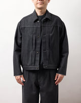 【NEW　冬デニムジャケット】スーパーファインメリノウール100%ワイドショートデニムジャケット 17.5μ-Super120's