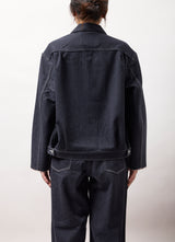 【NEW　冬デニムジャケット】スーパーファインメリノウール100%ワイドショートデニムジャケット 17.5μ-Super120's