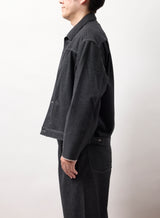 【NEW　冬デニムジャケット】スーパーファインメリノウール100%ワイドショートデニムジャケット 17.5μ-Super120's