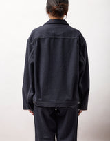 【NEW　冬デニムジャケット】スーパーファインメリノウール100%ワイドショートデニムジャケット 17.5μ-Super120's