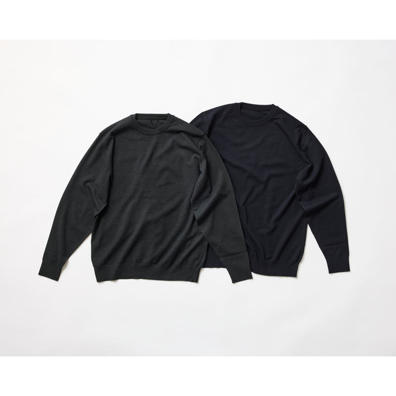 ウルトラファインメリノウール100%クルーネックセーター　15.5μ-Super160's