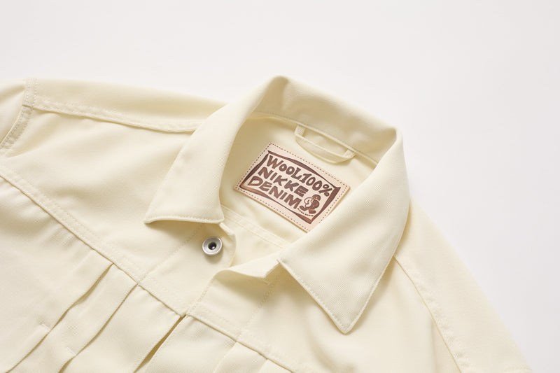 (春秋)スーパーファインメリノウール100%ワイドショートデニムジャケット 17.5μ-Super120‘ｓ