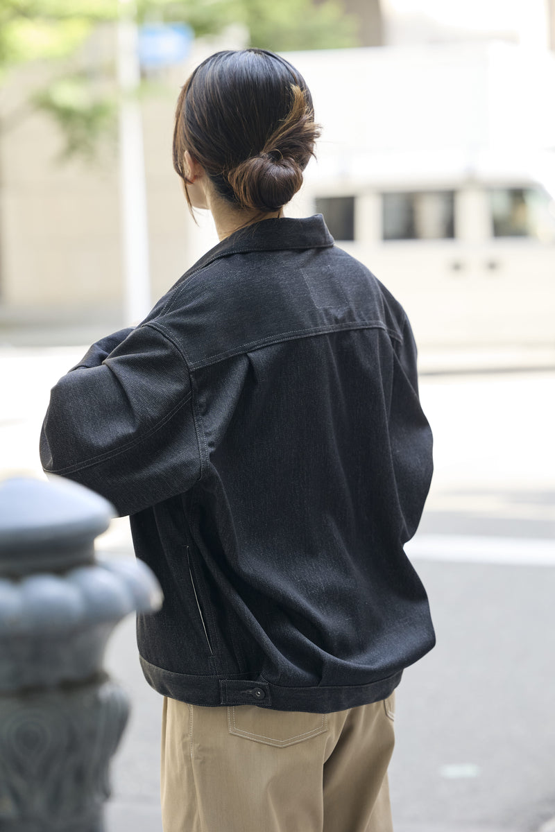 (春秋)スーパーファインメリノウール100%ワイドショートデニムジャケット 17.5μ-Super120‘ｓ