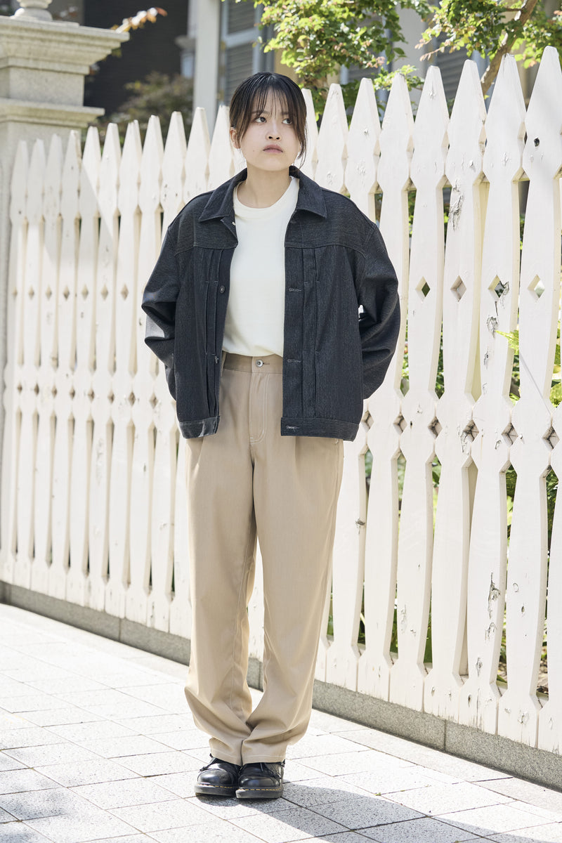 (春秋)スーパーファインメリノウール100%ワイドショートデニムジャケット 17.5μ-Super120‘ｓ