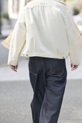 (春秋)スーパーファインメリノウール100%ワイドショートデニムジャケット 17.5μ-Super120‘ｓ