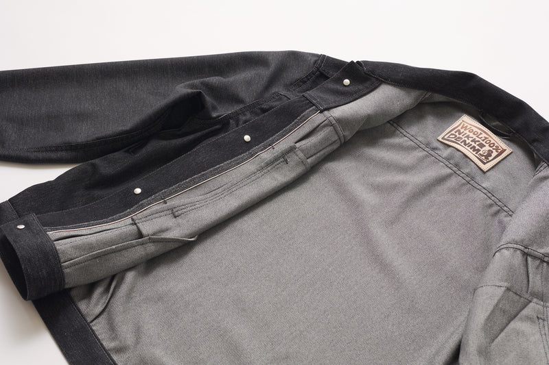 (春秋)スーパーファインメリノウール100%ワイドショートデニムジャケット 17.5μ-Super120‘ｓ